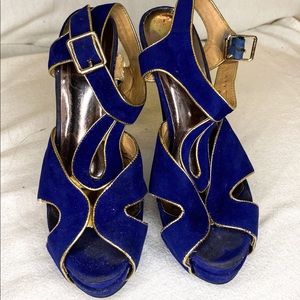 High platform heels, blue, size 6.5 Women
